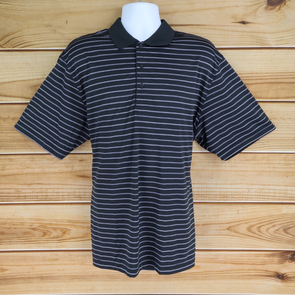 IZOD Golf Polo Shirt Mens Size XL Black Striped 100% Polyester Active Outdoors